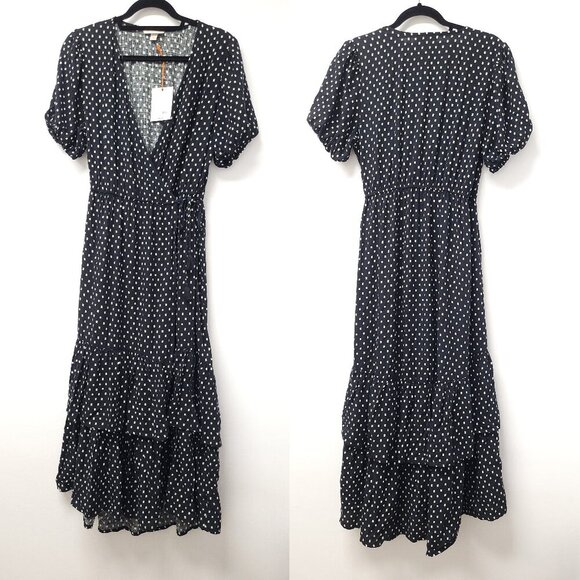 NWT Knox Rose Womens Boho Polka Dot Short Sleeve Neck Warp Dress Size M - Picture 1 of 7